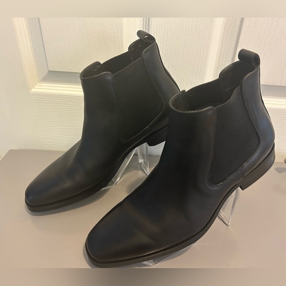 ♠️”Gifennse” Black Leather Chelsea Men’s Pull On Ankle Boots Size 9/42♠️ - Picture 4 of 15